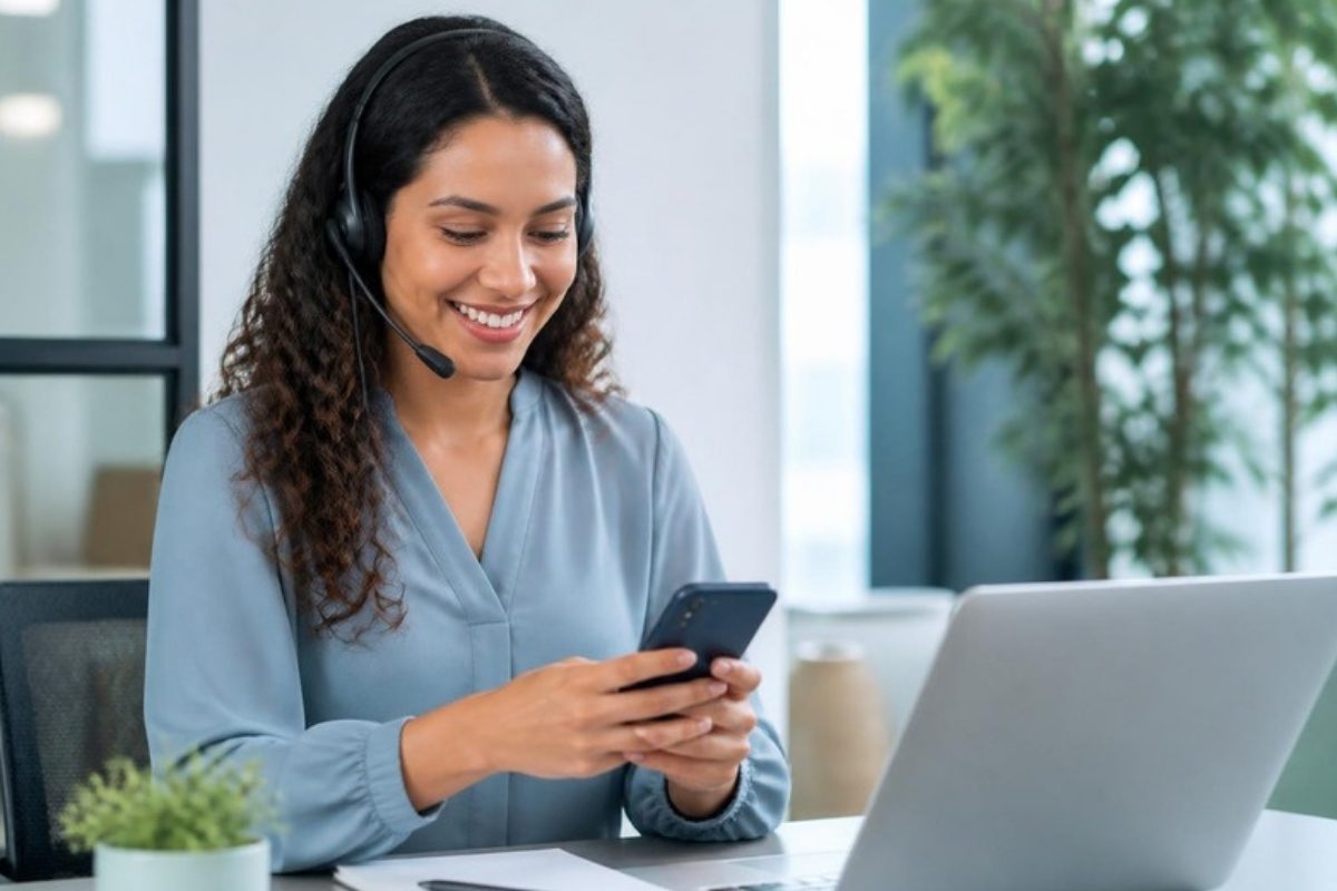 Consultora da Campinas Saúde atendendo pelo telefone e pelo WhatsApp