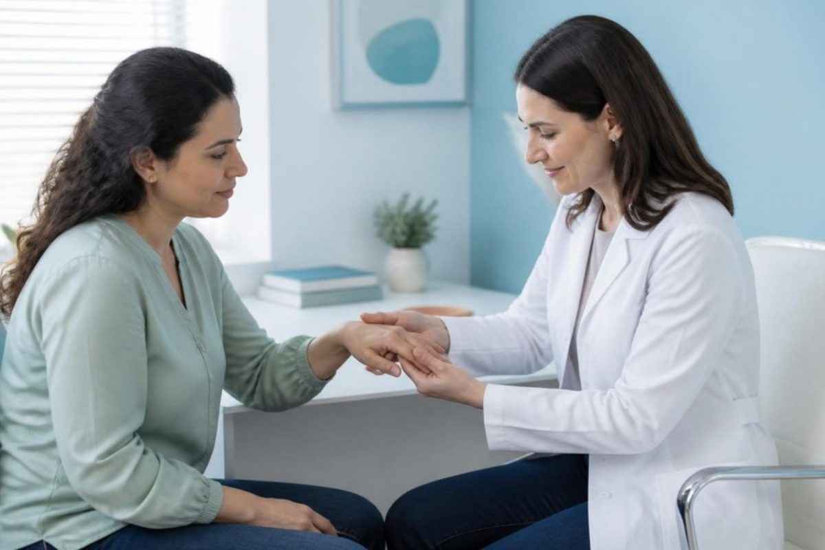 Paciente em consulta com reumatologista, especialista que acompanha o lúpus