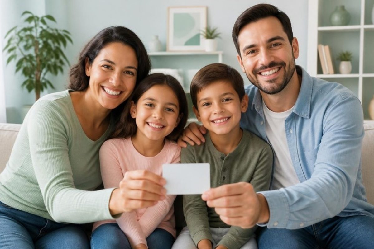 Família com a carteirinha do plano de saúde